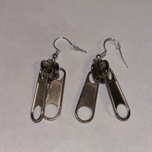 Silver Zipper Pull Dangle Earrings